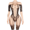 Bodystocking Sexy Donna Nero Catsuit in Rete Effetto Corsetto e Calze Lingerie
