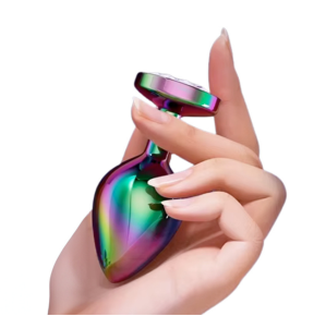 Butt Plug Anale in Metallo Rainbow con Gemma a Cuore Gioiello Cristallo Sex Toy