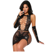 Vestito Sexy Nero in Pizzo e Rete Trasparente Cut-Out Mini Abito Donna tg. Unica