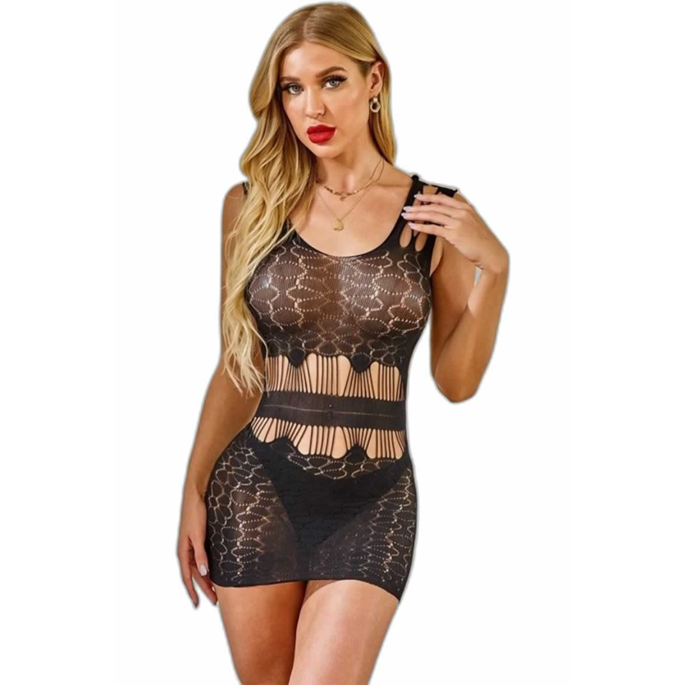 Vestito Sexy Nero in Pizzo con Cut-Out | Mini Abito