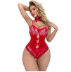 Body Sexy Lingerie Rosso in Pizzo Trasparente con Fiocchi e Cut Out Taglia Unica